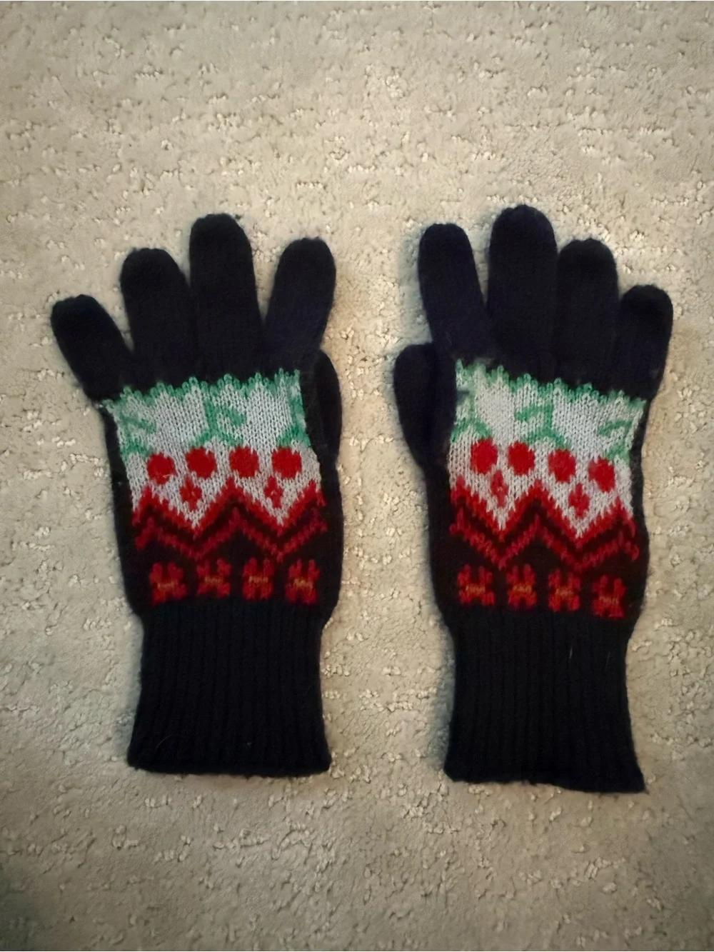 Crewcuts Navy Pom-Pom Hat & Gloves Set with Red and Green Fair Isle